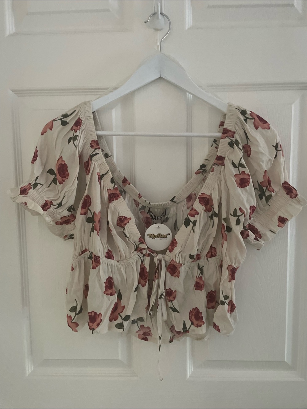 Audrey Cream Floral Tie-Front Top